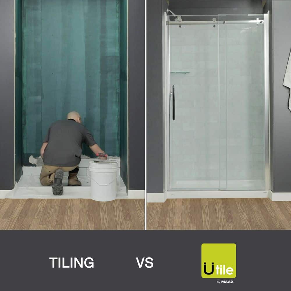 MAAX Utile Metro 32 in. x 60 in. x 81 in. Bath and Shower Combo in Ash Grey with New Town Left Drain, Halo Door Chrome (3)