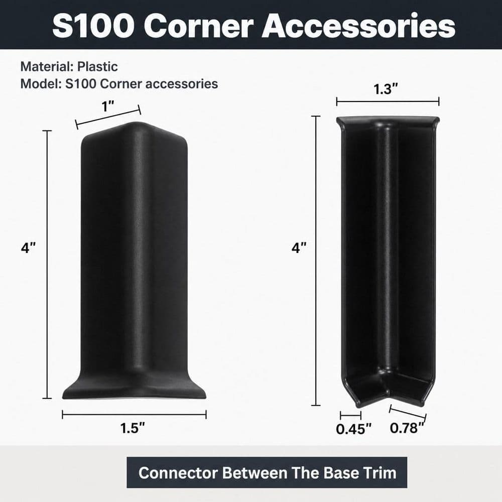 Numhew 4 in. Self Adhesive Baseboard Corner Blocks for Rubber Moulding Trim, Black (2)