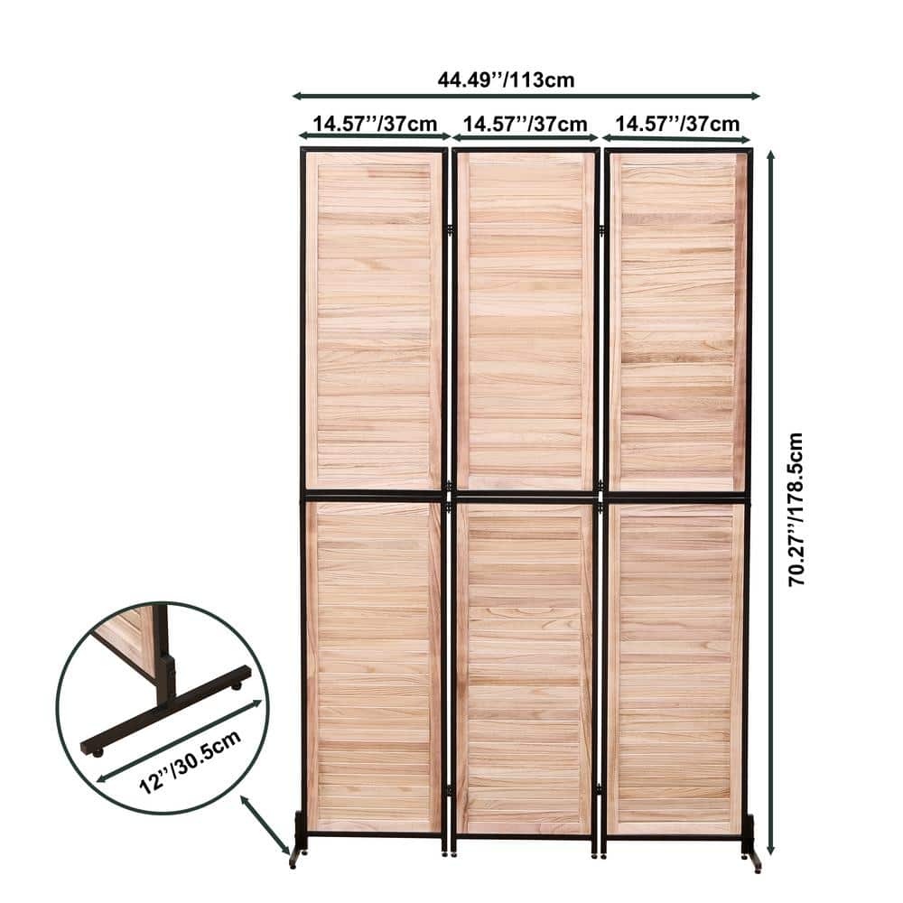 Zeus & Ruta 6 ft. Natural Wood Folding Privacy Screen, 3 Panel Room Dividers, Room Partitions Wall Divider for Room Separation (3)