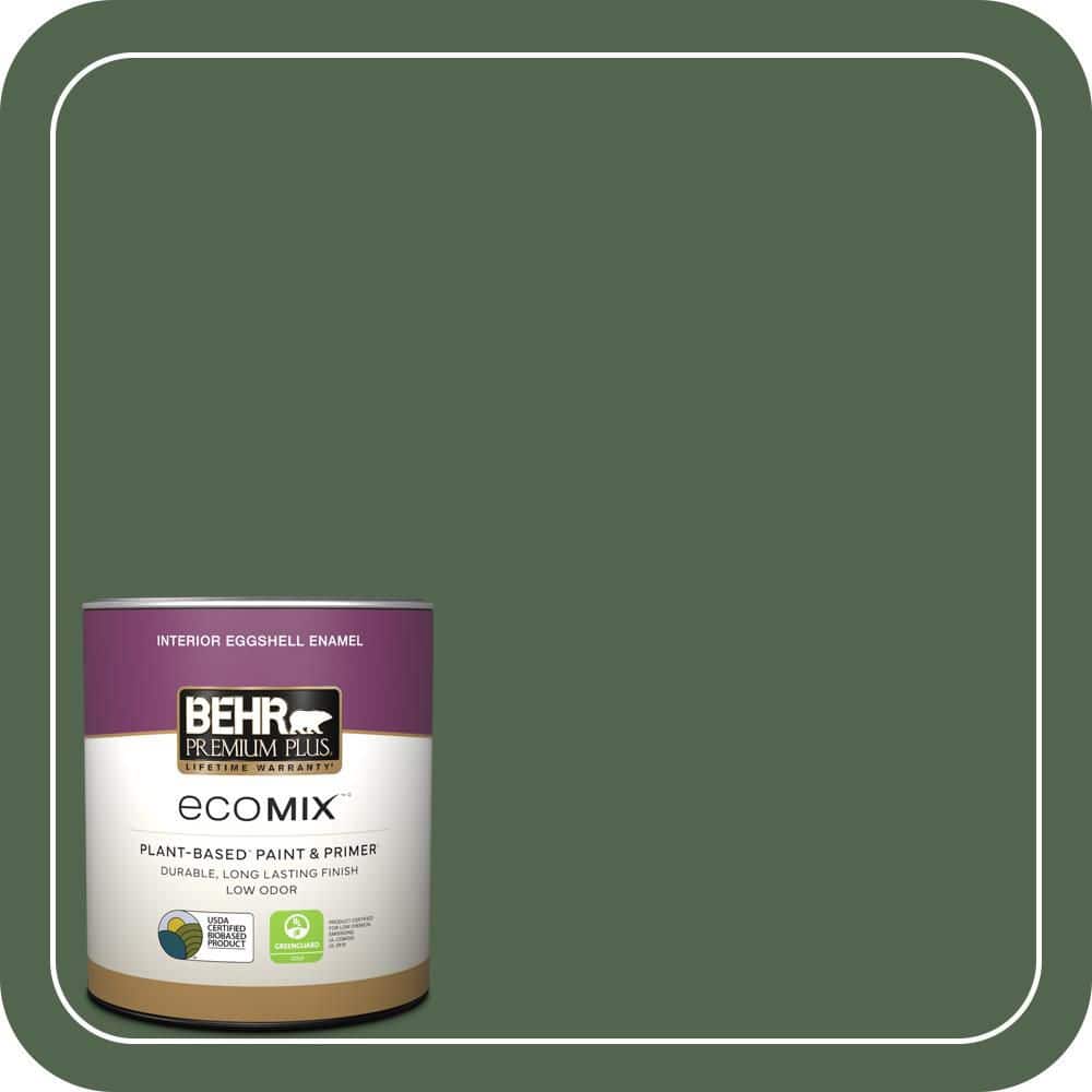 BEHR PREMIUM PLUS 1 qt. #S410-7 Equestrian Green Eggshell Enamel EcoMix Plant-Based Interior Paint & Primer (1)