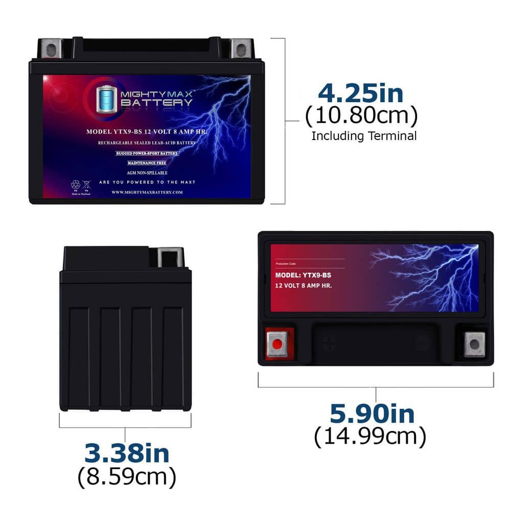MIGHTY MAX BATTERY YTX9-BS SLA Replacement Battery for Ampxell YTX9-BS - 4 Pack (2)