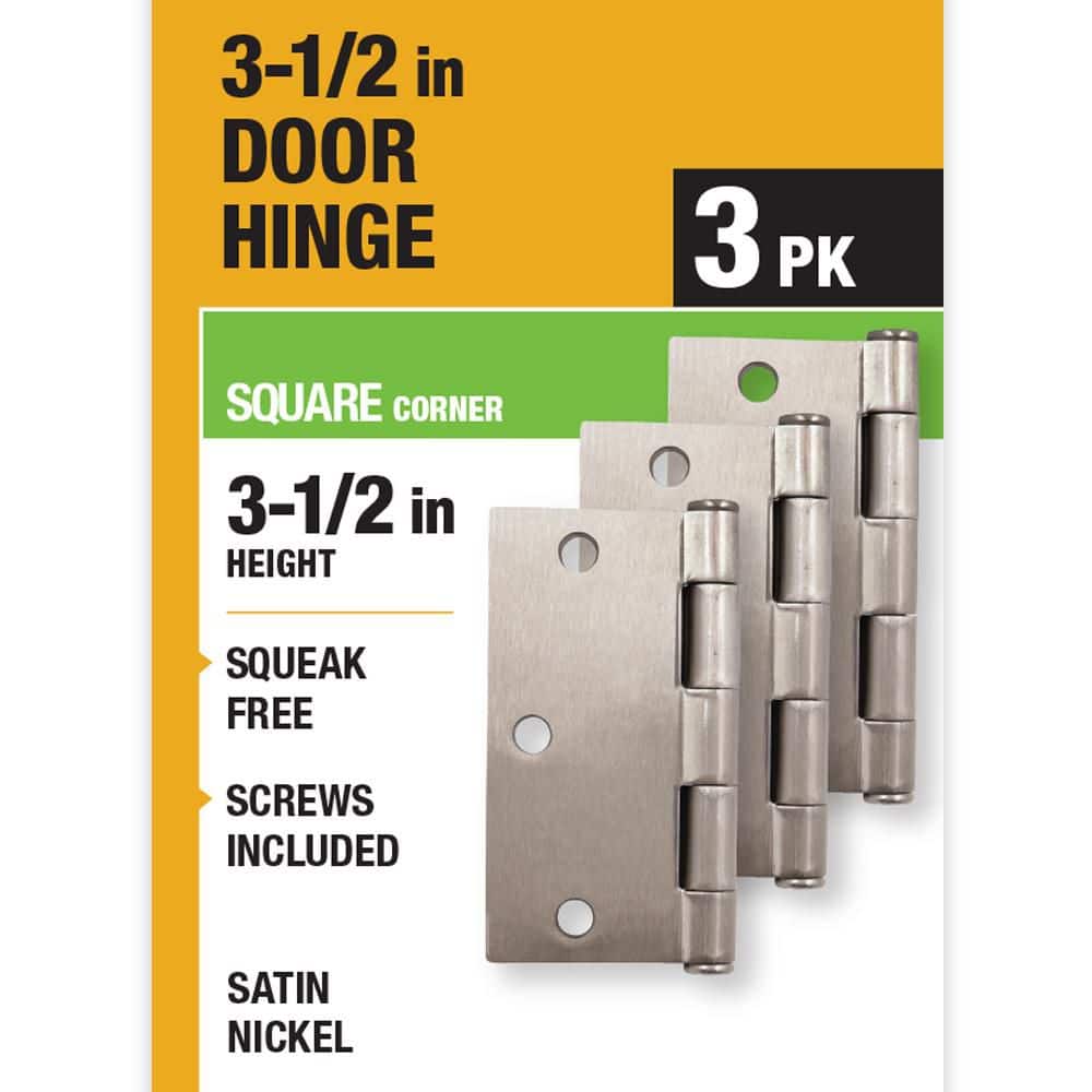 Everbilt 3-Pack 3-1/2 in. Satin Nickel Square Radius Squeak-Free Butt Door Hinge (3)