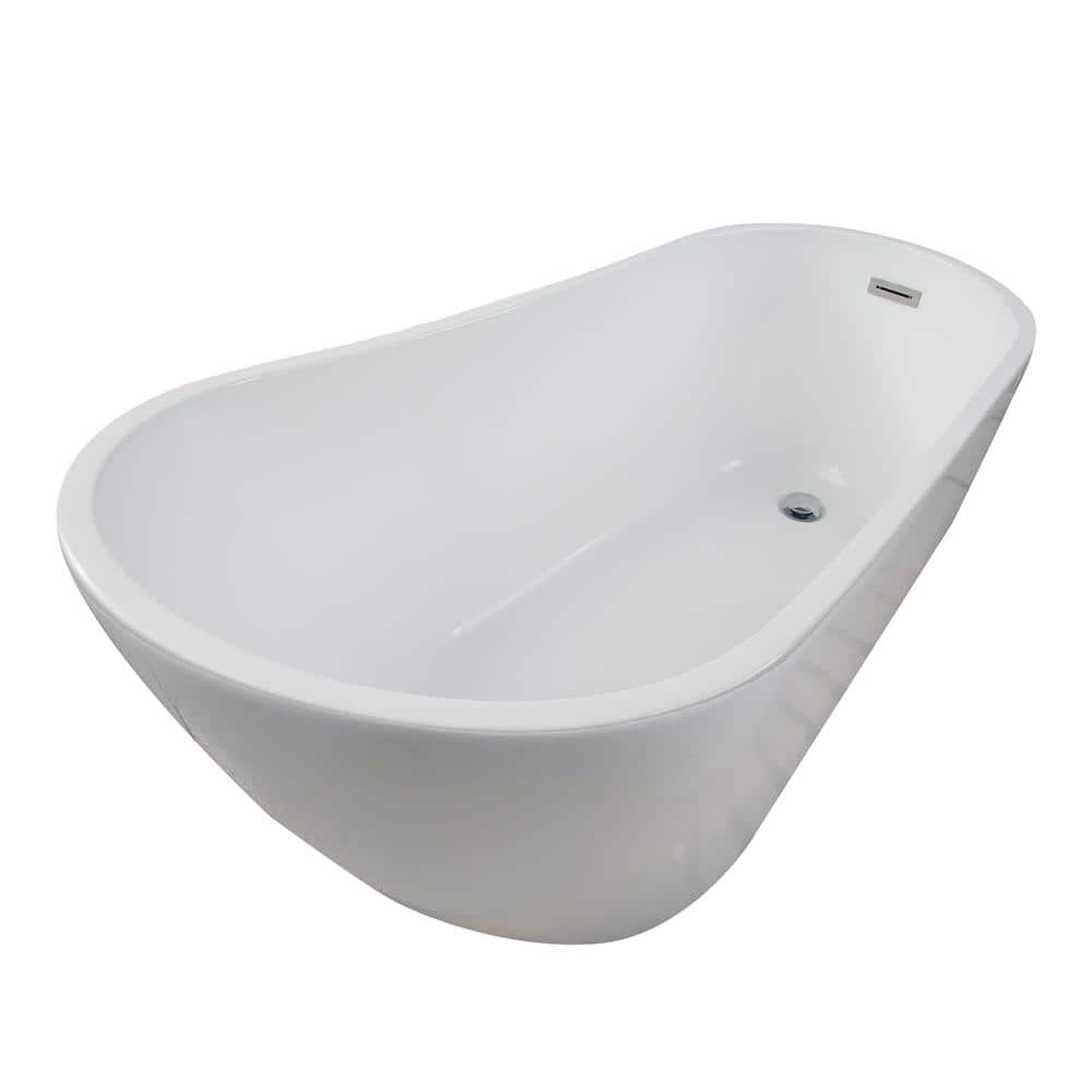 Barclay Products Lorenzo Acrylic Slipper Flatbottom Non-Whirlpool Bathtub White with Integral Drain Polished Nickel (2)