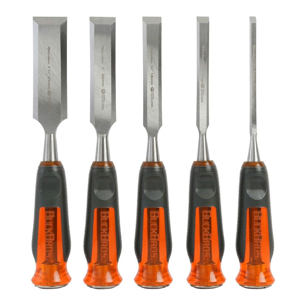Buck Bros. Pro ¼ in. ½ in. 3/4 in. 1 in. and 1-1/4 in. Full Tang Wood Chisel Set (5-Piece)
