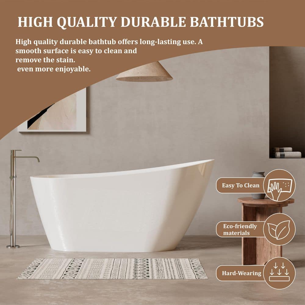 TONA Allure 67 in. x 31 1/2 in. Freestanding Soaking Acrylic Bathtub,with drain 2 in. Gloss White (3)
