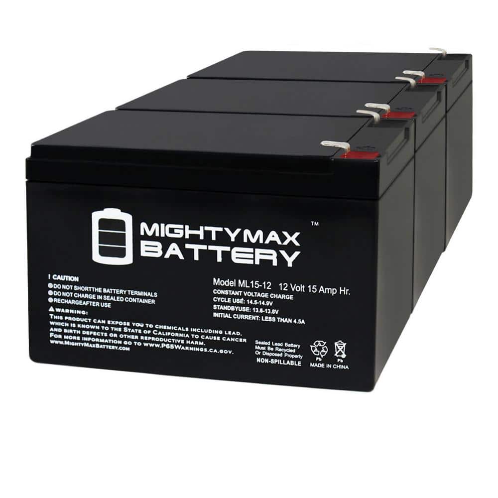 MIGHTY MAX BATTERY 12-Volt 15AH F2 Replacement Battery for GoGo Scooter - 3 Pack (1)