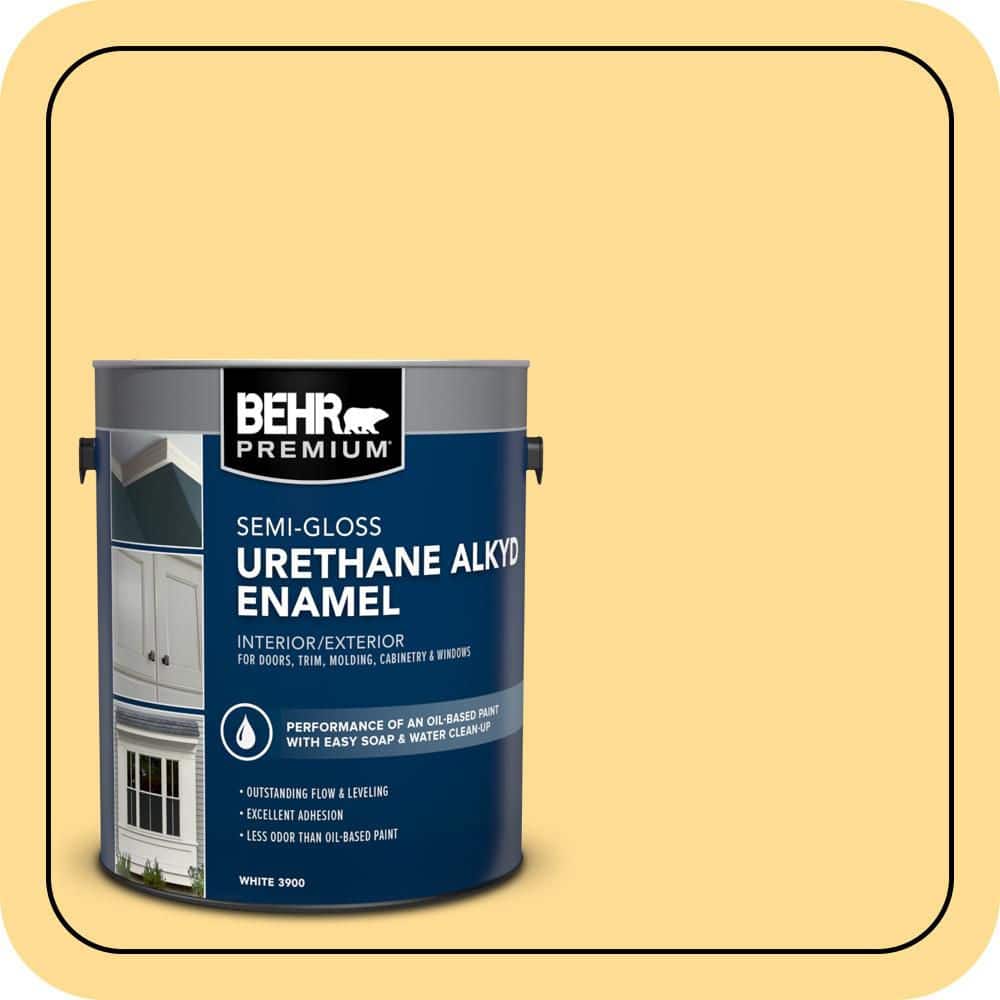 BEHR PREMIUM 1 gal. #320B-4 Lemon Pound Cake Urethane Alkyd Semi-Gloss Enamel Interior/Exterior Paint