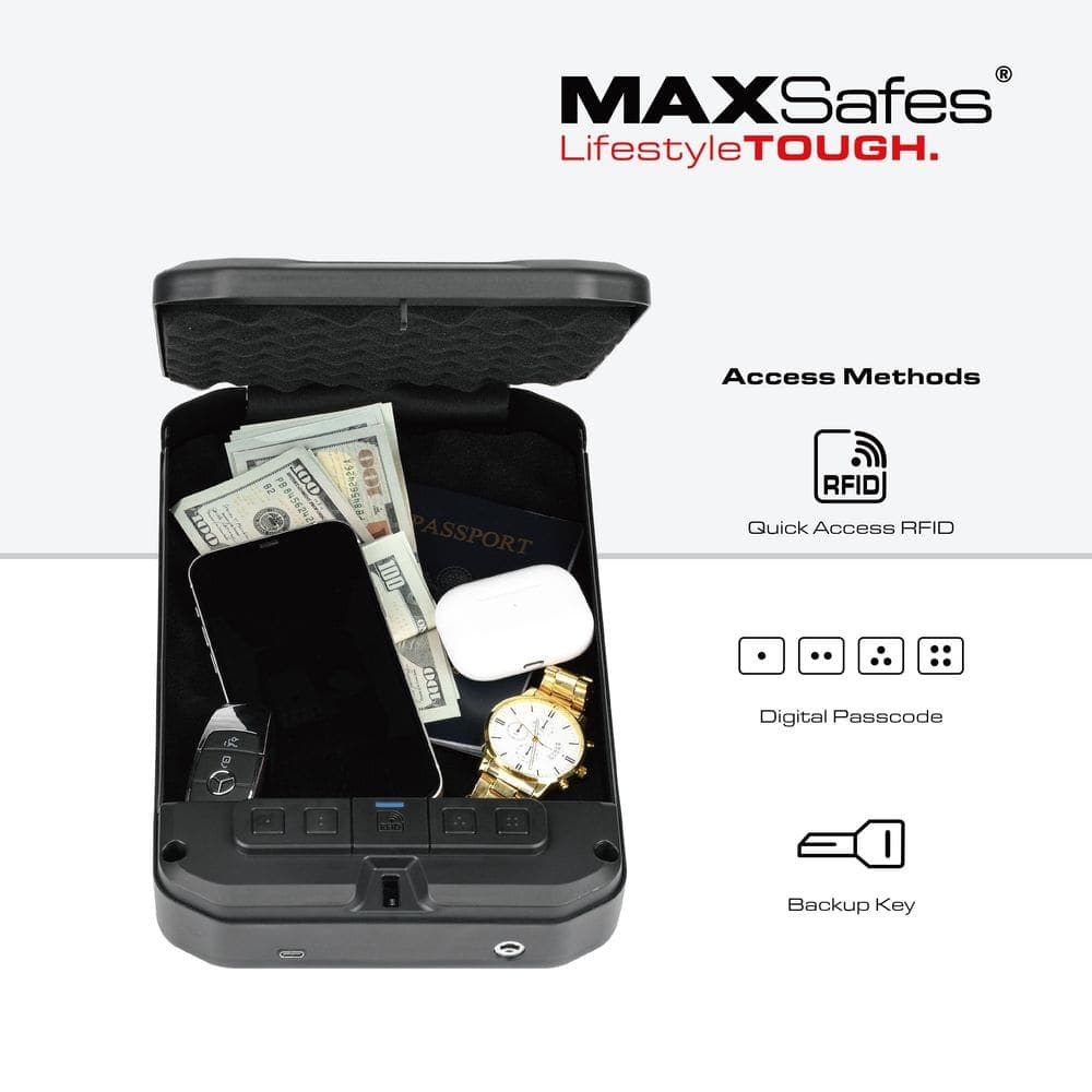 MAXSafes 18- Gauge Steel Portable and Travel Lock Box Safe with Digital RFID Lock Access in Black (2)