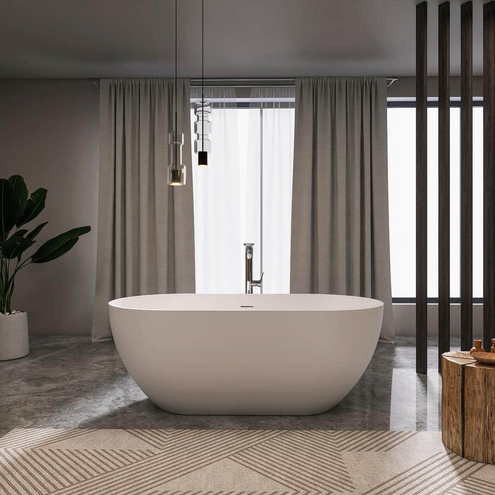 JimsMaison 29.5 in. Stone Resin Freestanding Flatbottom Soaking Bathtub with Center Drain (1)