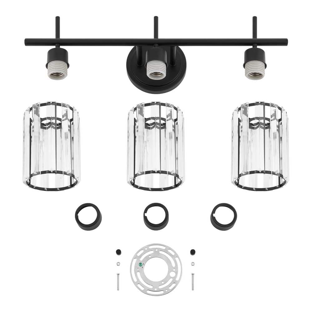 Hampton Bay 21 in. 3-Light Black Vanity Light with Clear Crystal Glass (4)