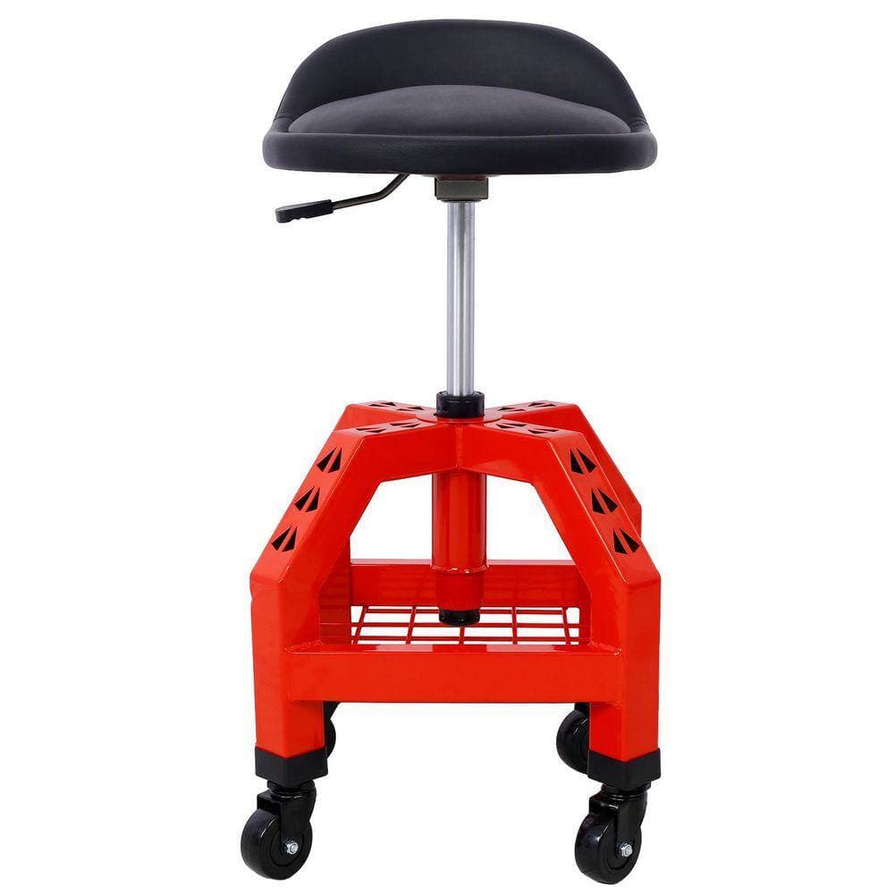 Miscool Ami Pneumatic 360 Swivel Stool Mechanics Rolling Creeper Seat Red (3)