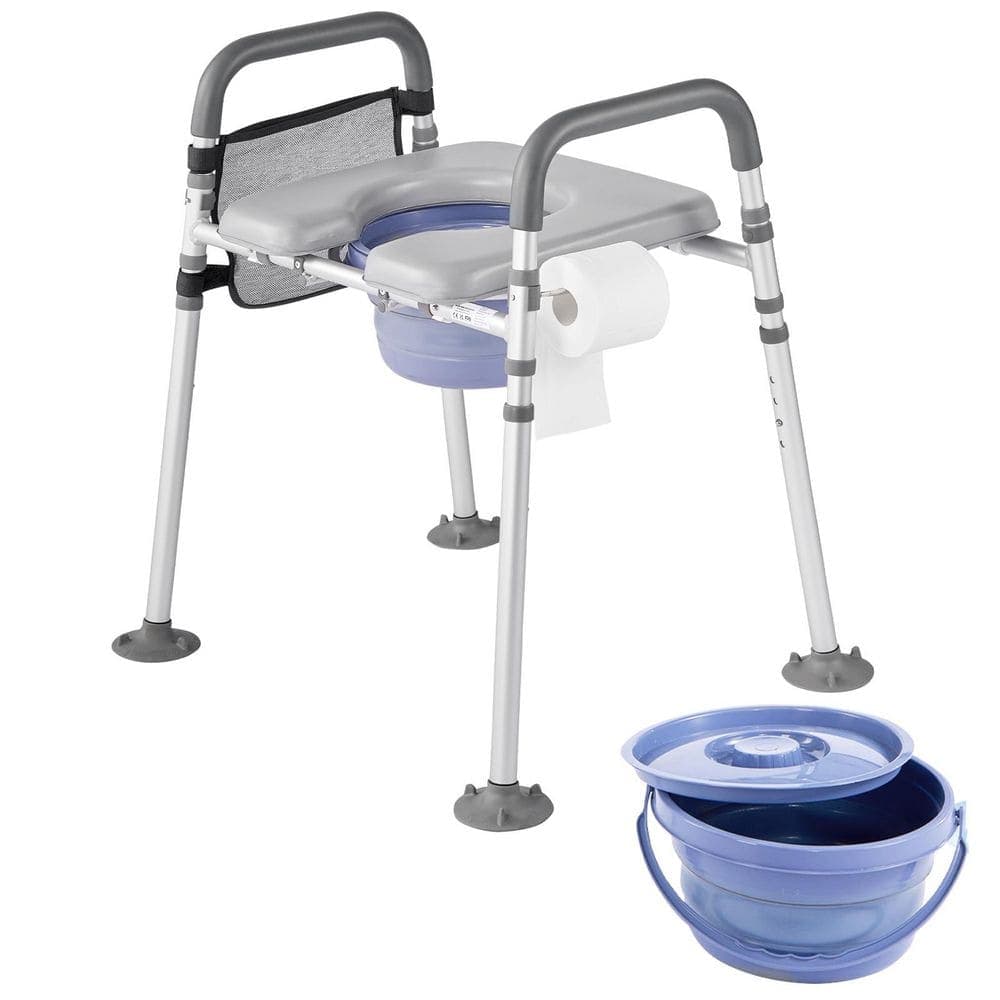 SVOPES 28 in. x 24 in. Bedside Commode Chair with Toilet Seat in Gray, 500 lbs. Portable Toilet with Padded Seat and Armrests (1)