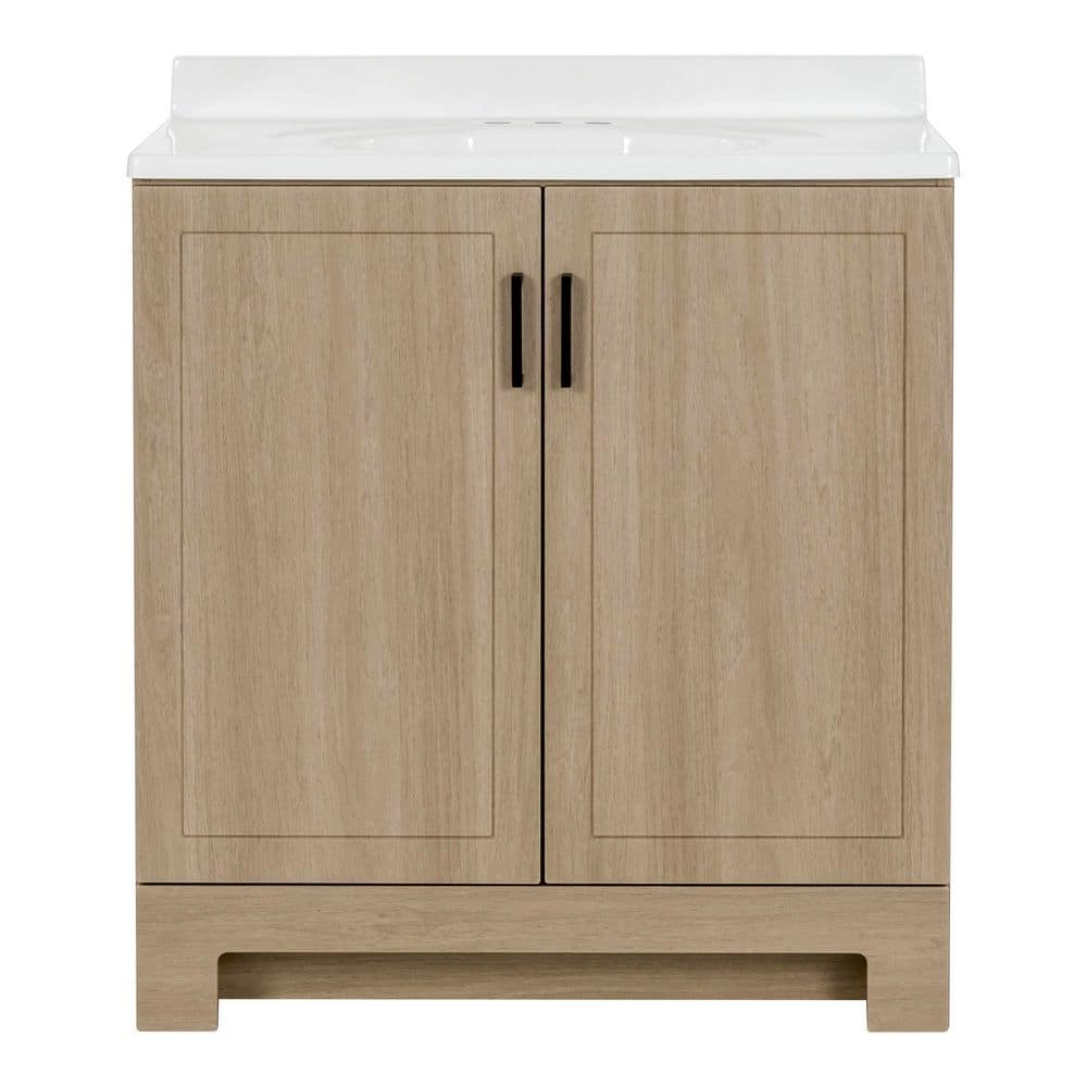 Glacier Bay Oakley 31 in. Single Sink Beige Oak Freestanding Bath Vanity with White Cultured Marble Top (Assembled) (3)