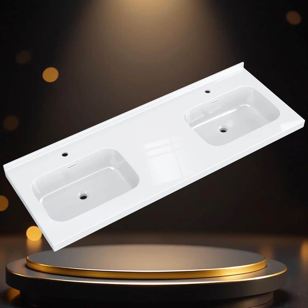 Zeafive 60 in. W x 22 in. D Solid Surface White Rectangular Double Sink Vanity Top in Pure White with Integrated Backsplash (1)