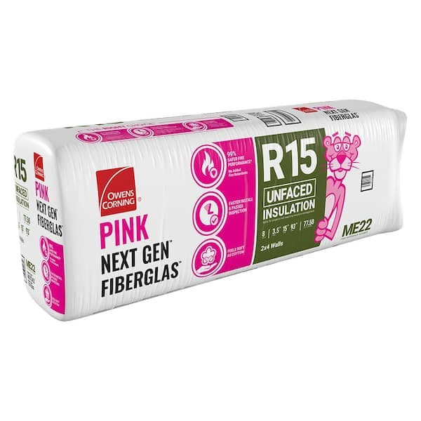 Owens Corning R-15 Unfaced Fiberglass Insulation Batt 15 in. x 93 in. (1 Bag) (2)