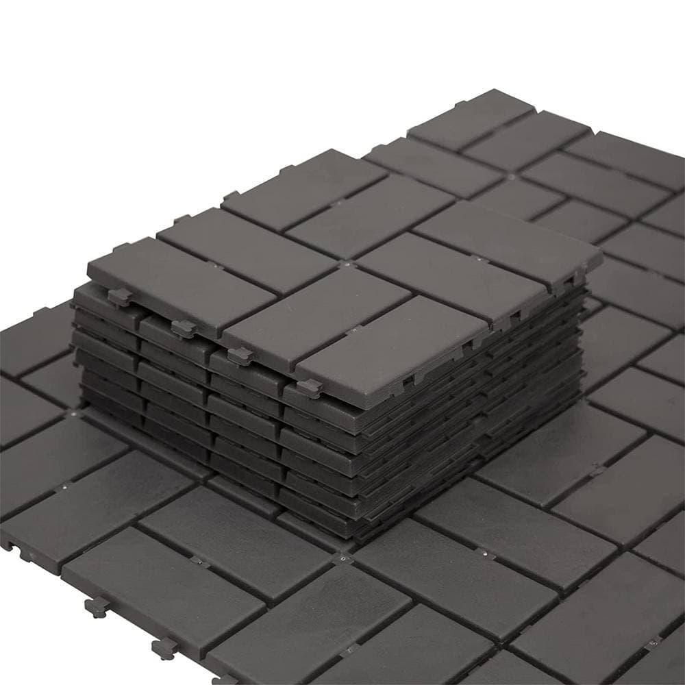 cadeninc 12 in. x 12 in. Gray Square 4 Slat Plastic Outdoor Flooring Tiles (Set of 44 Tiles) (3)