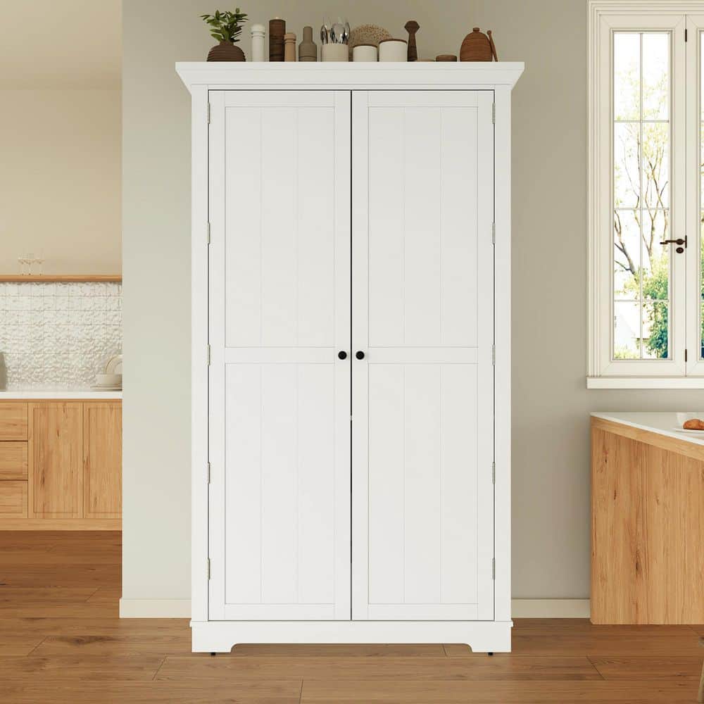 COWLOWN 42 in. W 20 in. D 72 in. H Linen Cabinet Kitchen Pantry with Drawers, Adjustable Shelves and Pull-Out Trays (3)