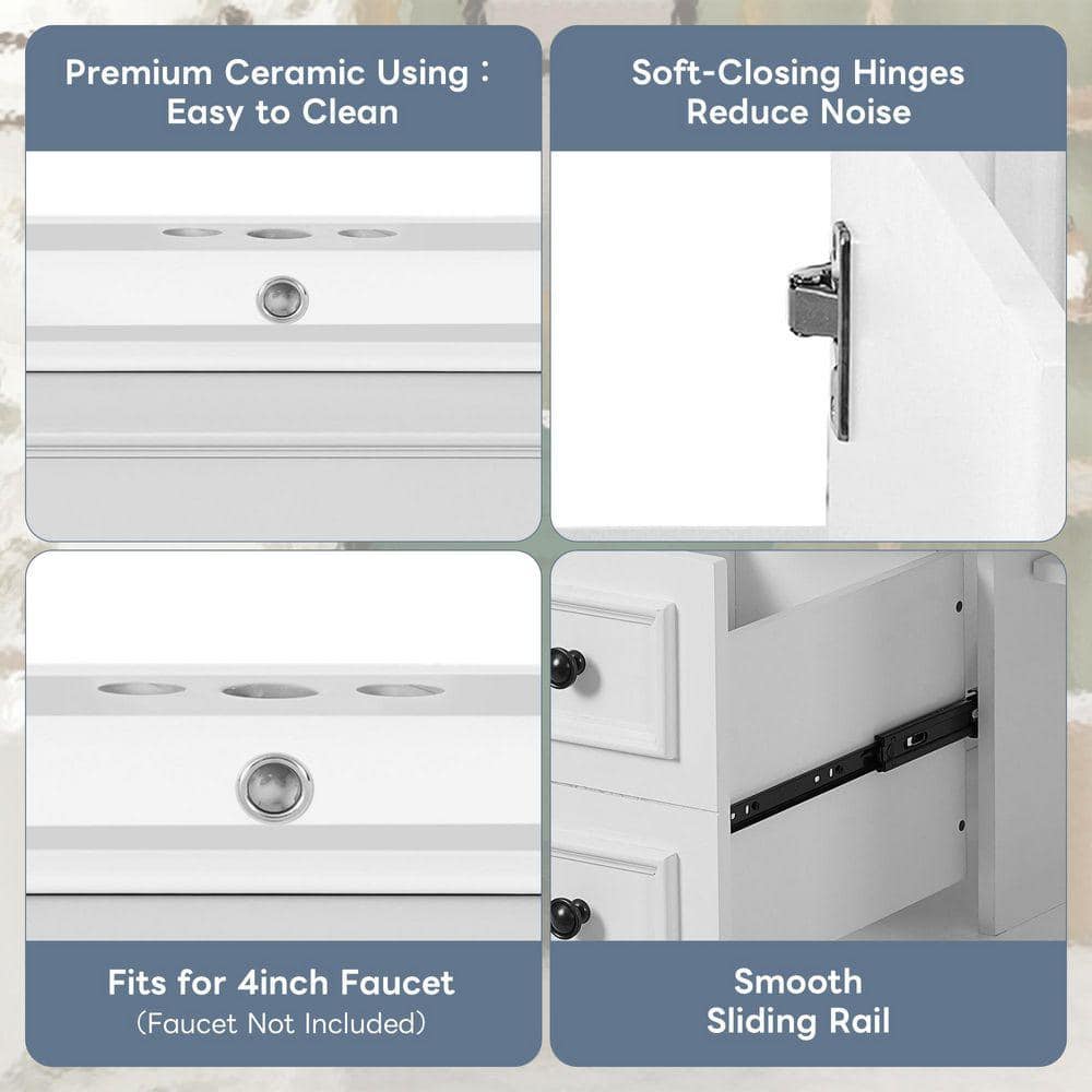 COWLOWN 30 in. W x 18.4 in. D x 34 in. H Bathroom White Linen Cabinet (3)
