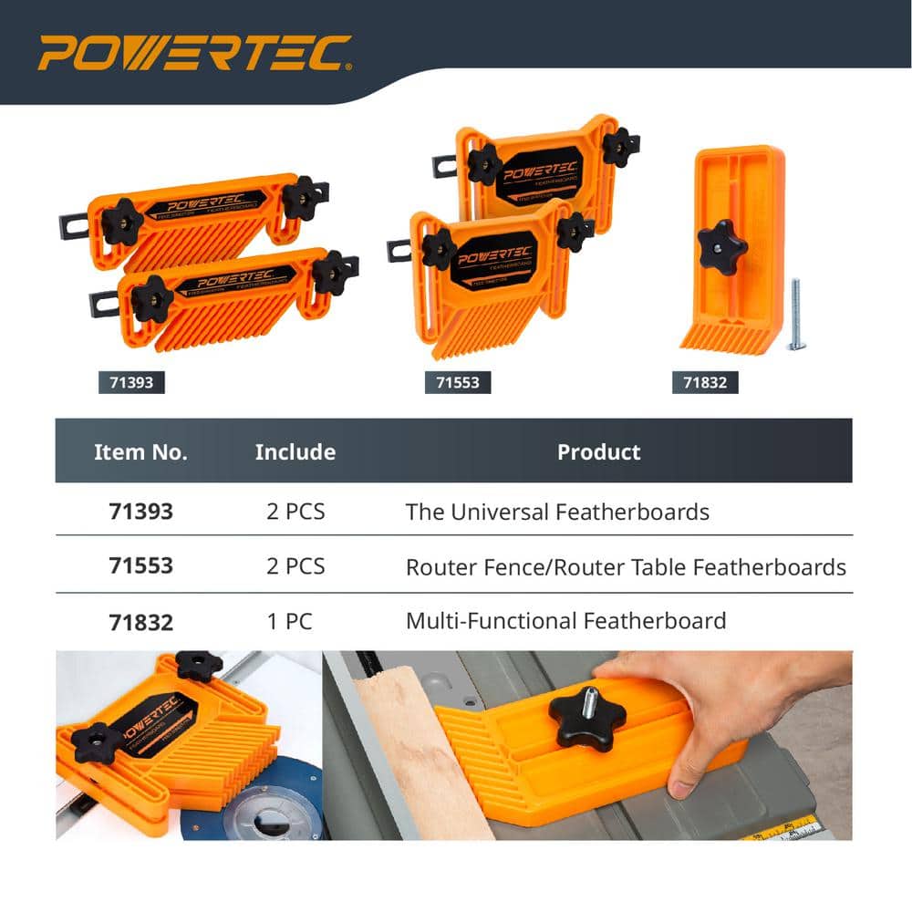 ‎POWERTEC Stackable Featherboard for Table Saw/Router Fence/Router Table/Bandsaw-Woodworking Tools for T-Track/ Miter Slot Mount (3)