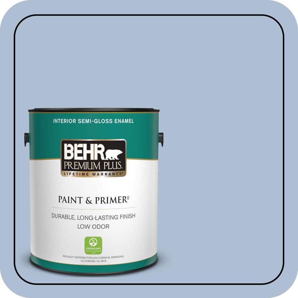 BEHR PREMIUM PLUS 1 gal. #580E-3 Sweet Blue Semi-Gloss Enamel Low Odor Interior Paint & Primer