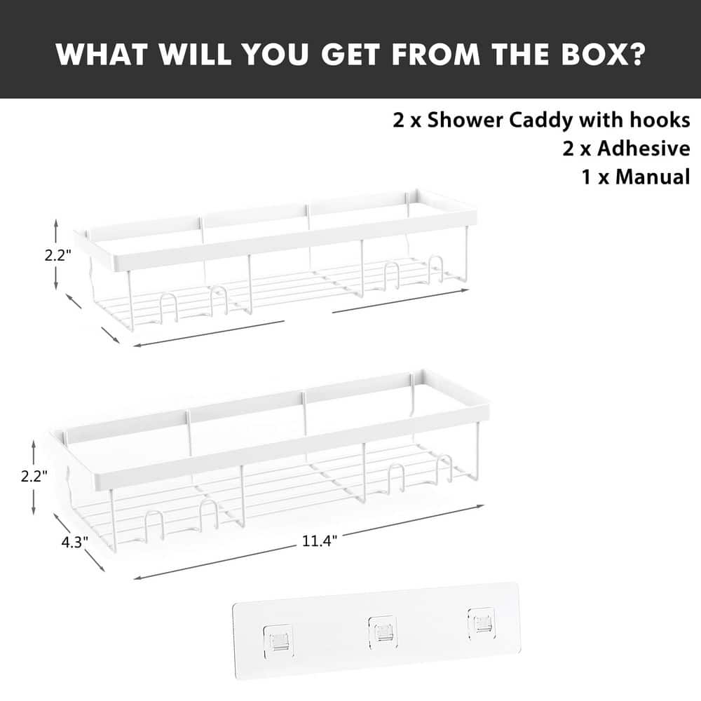 Wudkey Metal Shower Caddy Shelf Organizer Rack, Self Adhesive Bathroom Shelves Basket for Bathrooms, Kitchens, Rv in White (2)
