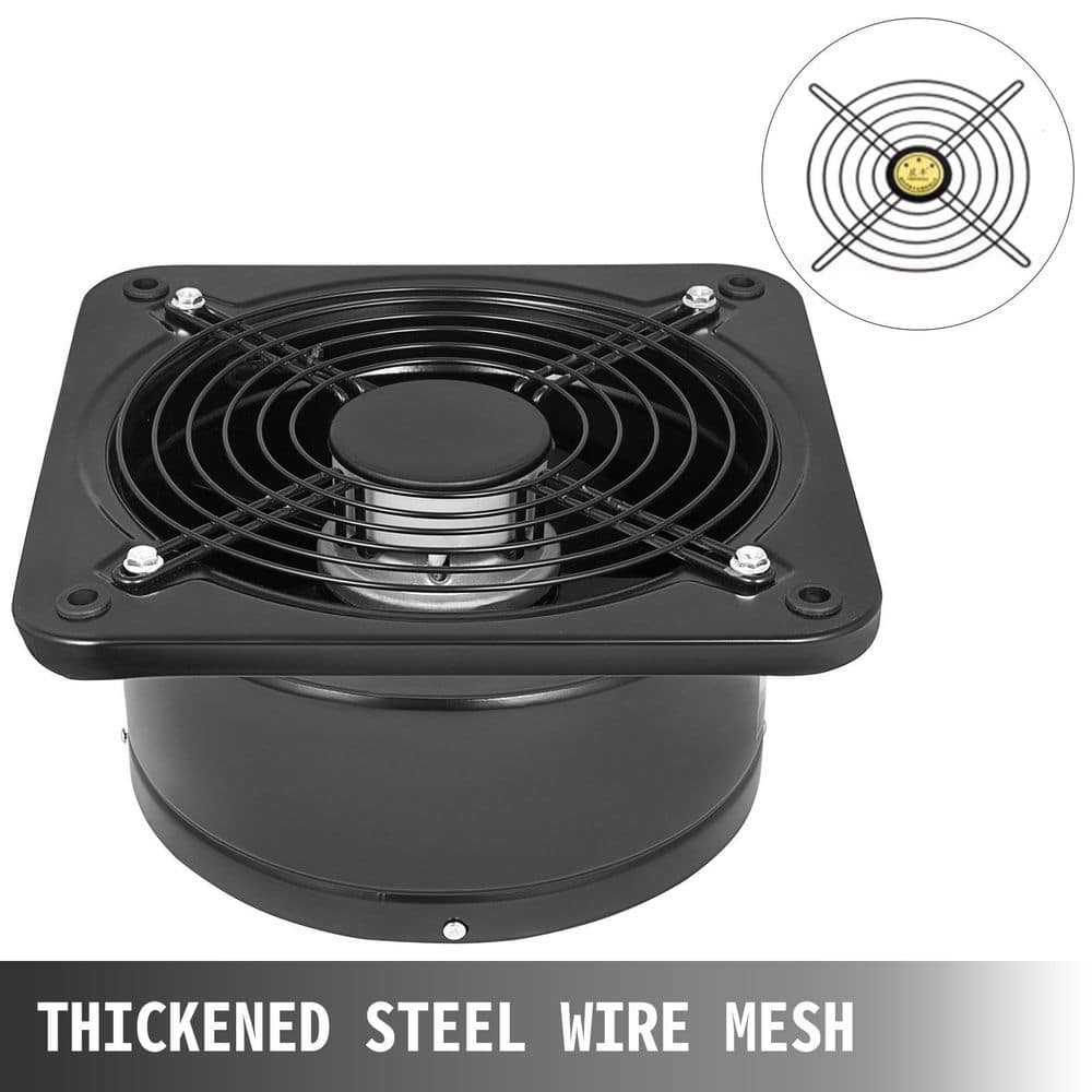 SKYSHALO 74.5W 10 in. Industrial Ventilation Air Blower Extractor Plate Fan with Axial Grill for Commercial Exhaust Systems Black (2)