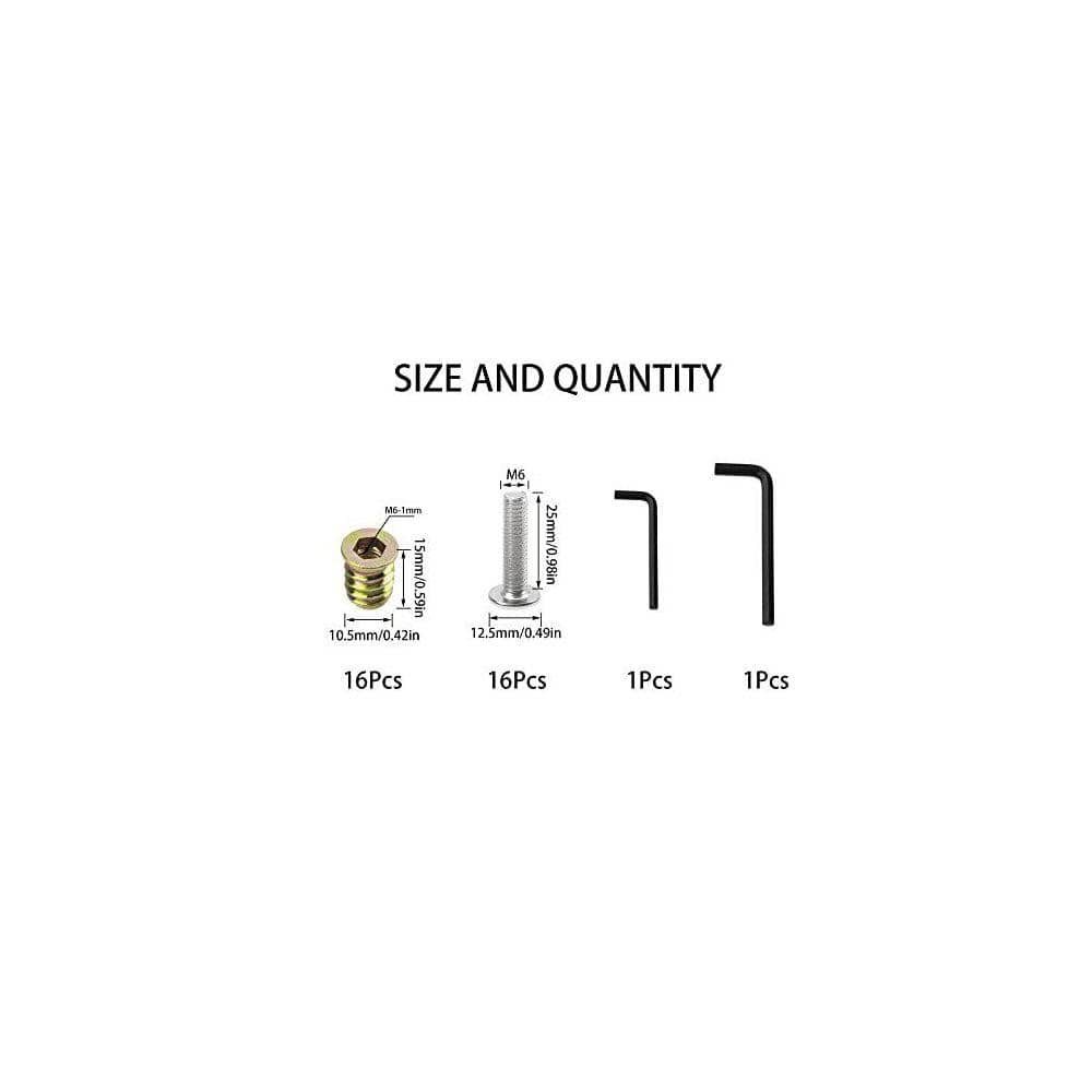 KIWDZFU 16 Sets M6x25 Furniture Screw Nut Threaded Inserts Bolt Fastener Hex Socket M6x15 Screws 32 Pieces Total (2)