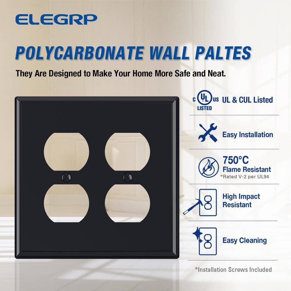 ELEGRP 2 Gang Midsize Duplex Outlet Wall Plate, Black (10-Pack) (3)