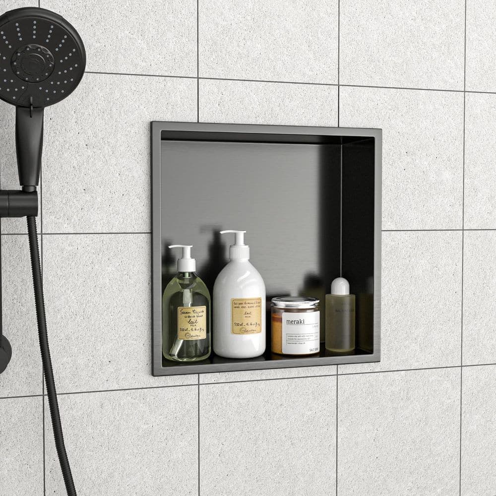 Afhocomp 12 in. W 12 in. H 3.94 in. D Stainless Steel Shower Niche Set of 1 Piece with Low Profile (3)