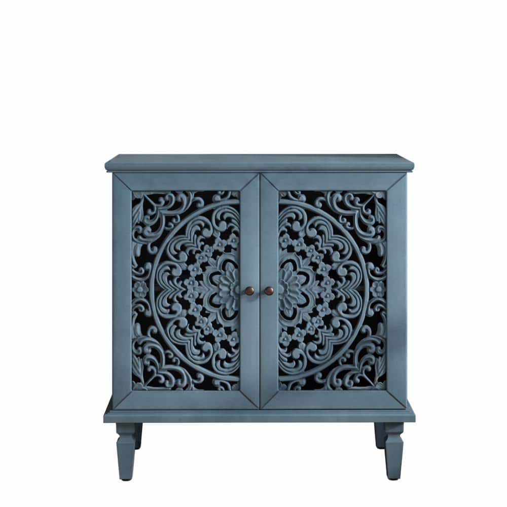 COWLOWN 31.5 in. W x 15.55 in. D x 31.5 in. H Blue Linen Cabinet with Adjustable Shelf (1)