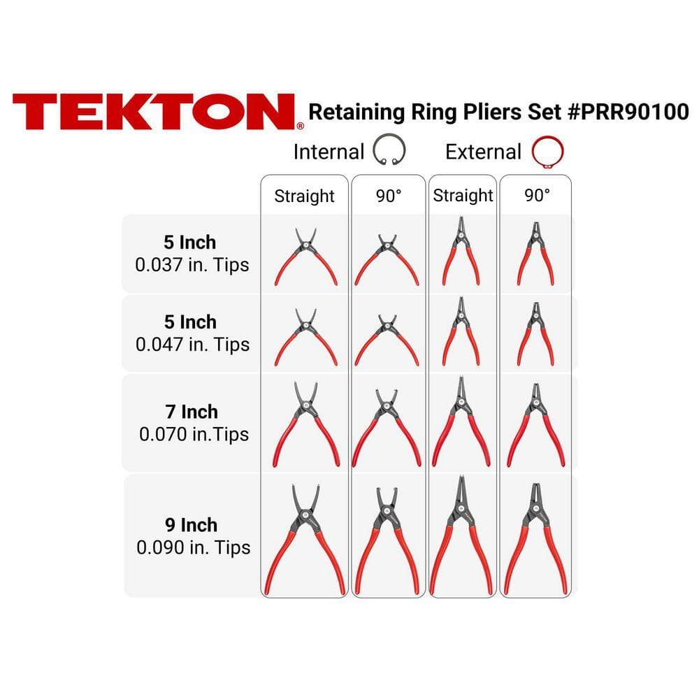 TEKTON 5,7, 9 in. Internal and External Snap Ring Pliers Set, 16-Piece (0.037,0.047,0.070,0.090 in. Tips) (2)