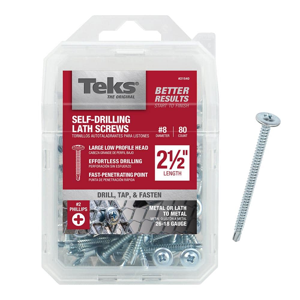 Teks 8 x 2-1/2 in. Phillips Truss Head Drill Point Lath Screws (80-Pack)