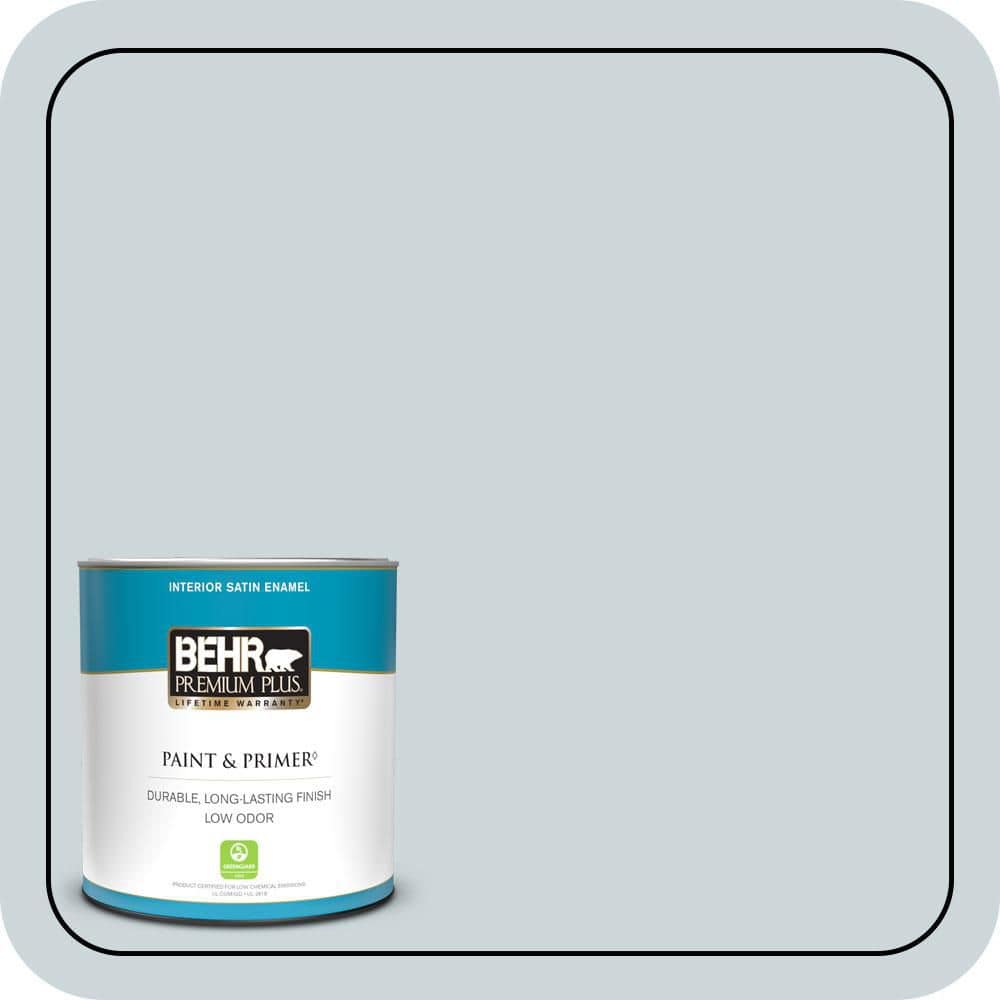 BEHR PREMIUM PLUS 1 qt. #740E-2 Misty Surf Satin Enamel Low Odor Interior Paint & Primer (1)