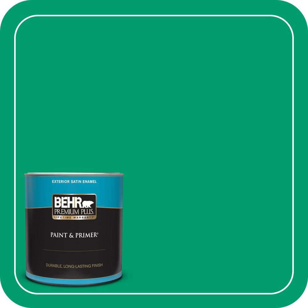 BEHR PREMIUM PLUS 1 qt. #S-G-460 Mint Sprig Satin Enamel Exterior Paint & Primer
