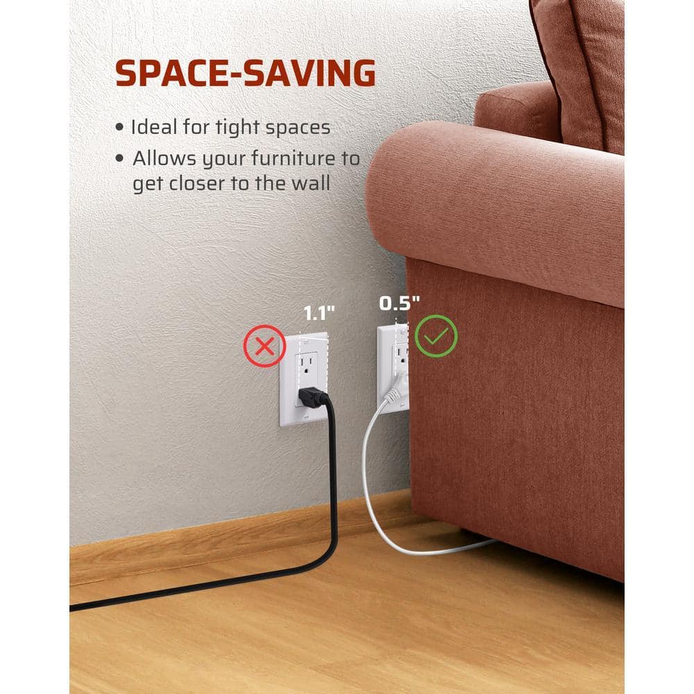 DEWENWILS 12 ft. 16/2C Indoor Extension Cord with 2-Prong 3 Outlets and ON/Off Foot Switch, Angled Flat Plug, White (3)