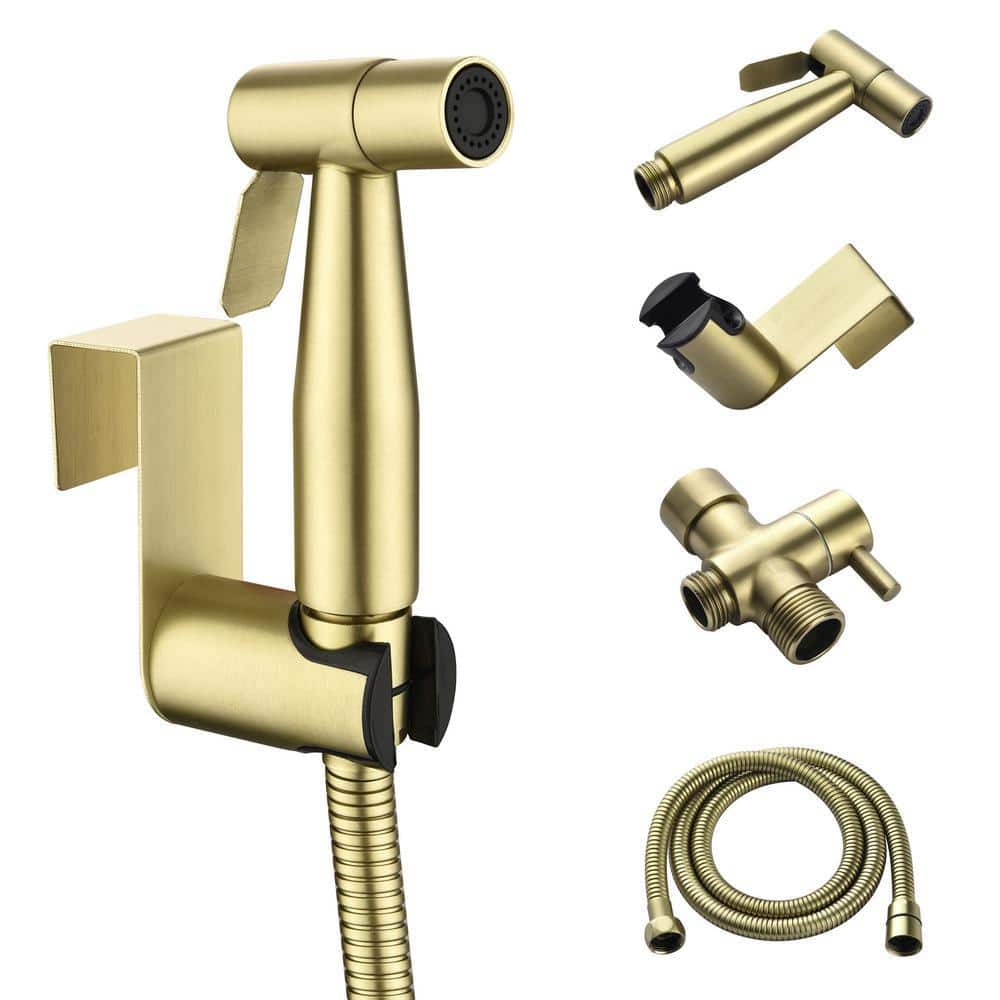 Aurora Decor ALA Non-Electric Stainless Steel Handheld Handle Bidet Sprayer Toilet Bidet Attachment in Gold (Including Valves) (1)