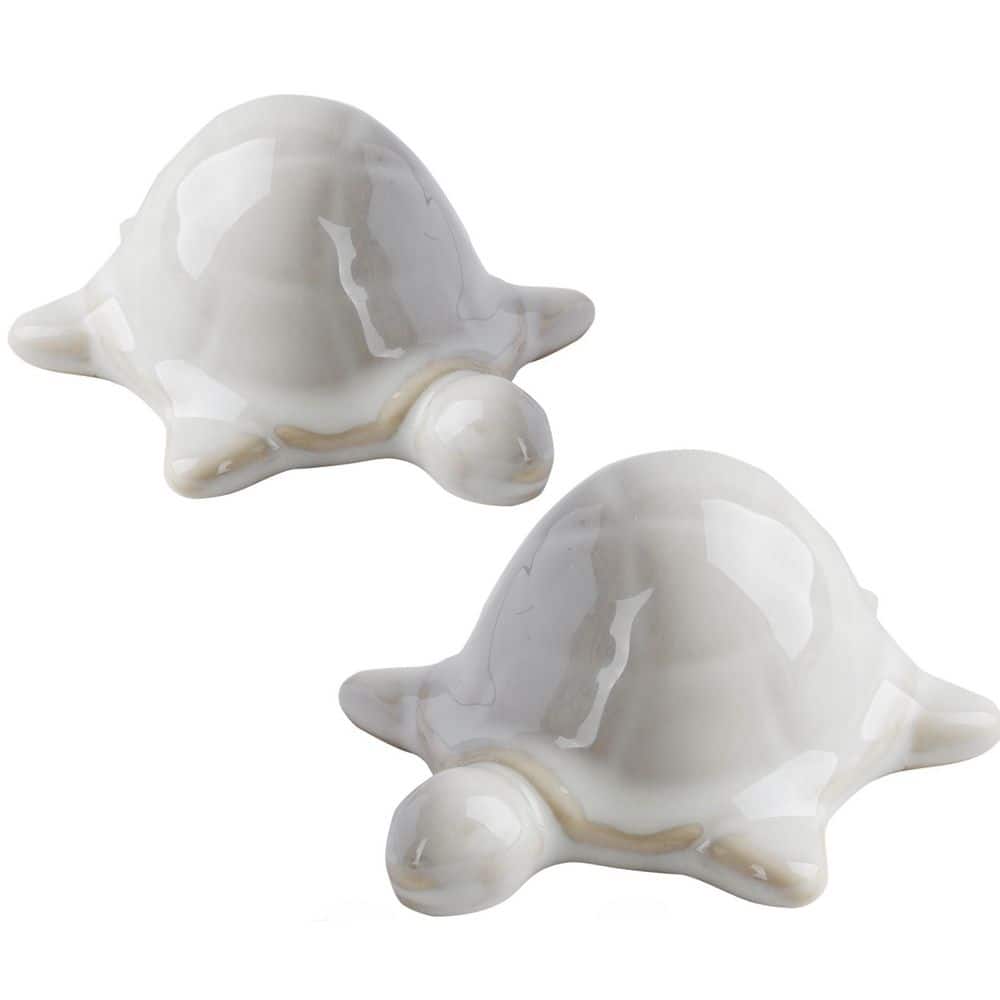 Numhew 2-Piece Bath Accessory Set with Ceramic Sea Turtle Figurines in Glossy White (1)