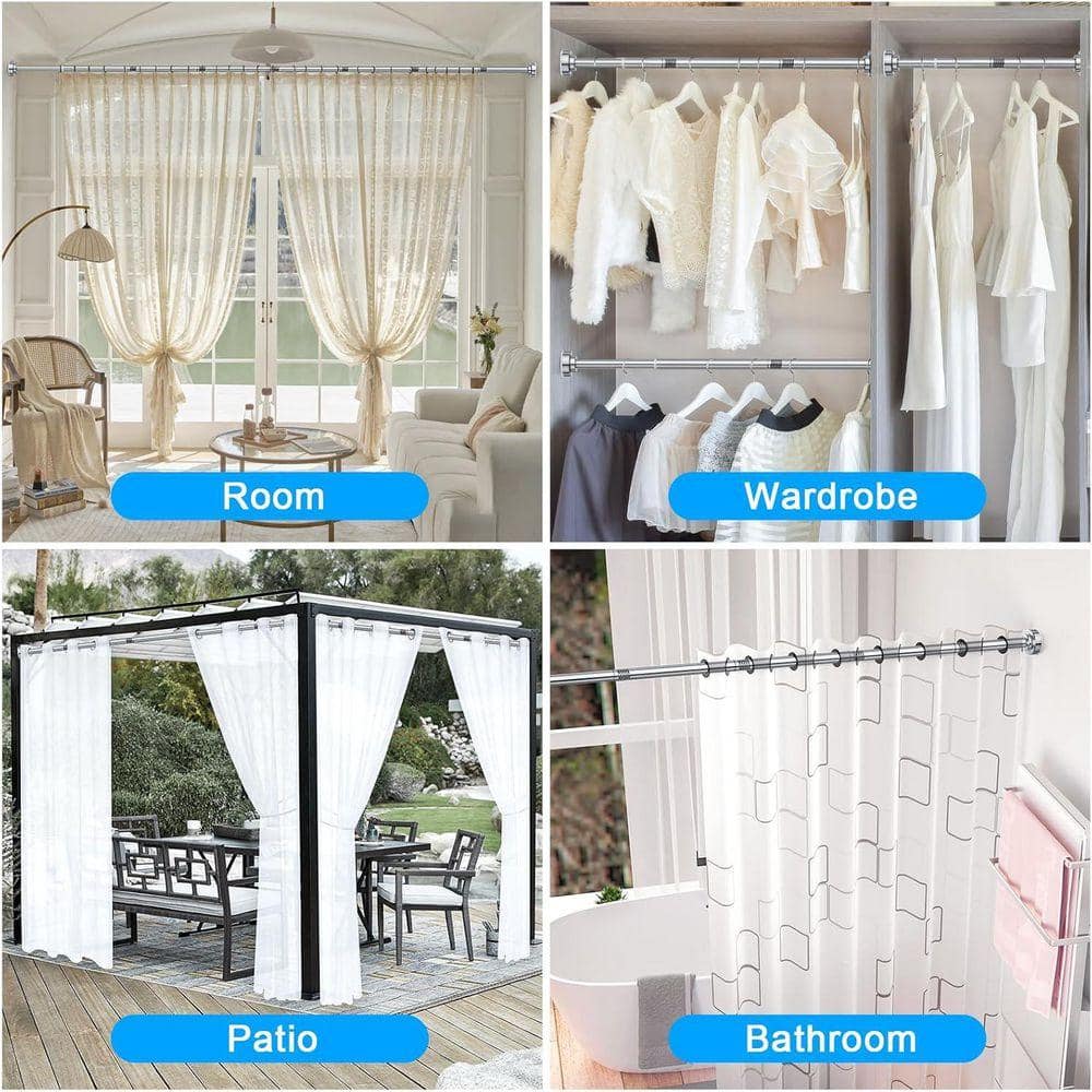 JFVKAF Adjustable 17.10 in. L x 2.20 in. W Spring Tension Shower Curtain Rod Silver No Rust Anti-Slip No Drilling Easy Install (3)