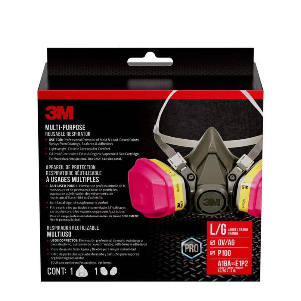 3M OV/AG/P100 Professional Multi-Purpose Reusable Respirator,, Facepiece and Pair of 60923 Cartridge/Filters (3)