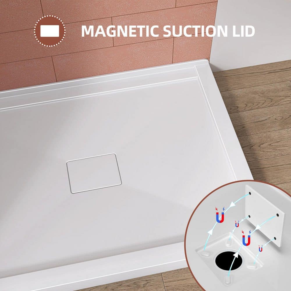 Zeafive Moca 48 in. L x 36 in. W Corner Double Threshold Acrylic Shower Pan Base with Center Drain Cover Shower Tray in White (3)