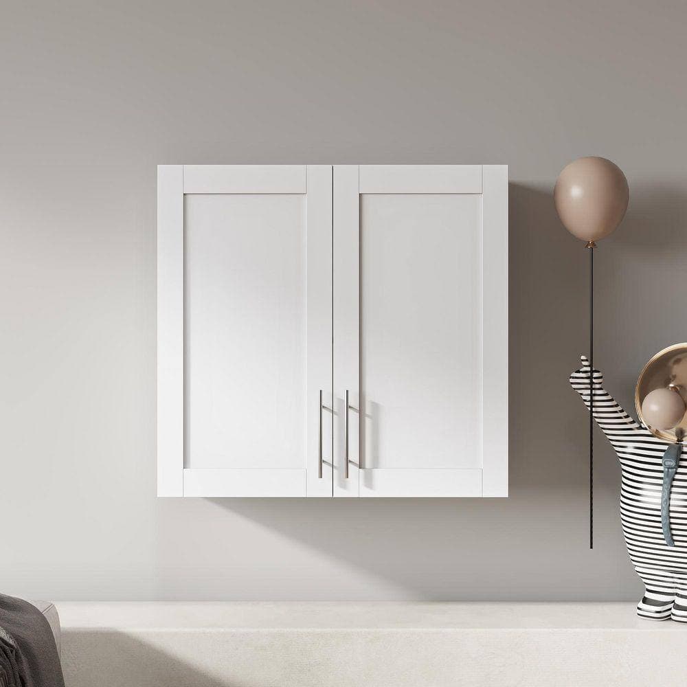XUJMK 12 in. W x 32 in. D x 30 in. H White Linen Cabinet, Stackable Wall Mounted Storage Cabinet, Bathroom Medicine Cabinet (2)