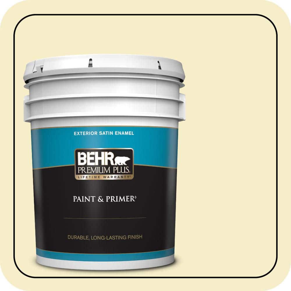 BEHR PREMIUM PLUS 5 gal. #P330-1 Tart Gelato Satin Enamel Exterior Paint & Primer