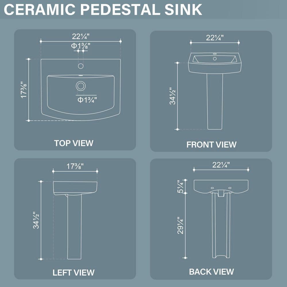 Kuomih 22 in. W x 17.5 in. D Rectangular Pedestal Bathroom Sink Combo White Vitreous China with Single Faucet Hole and Overflow (2)