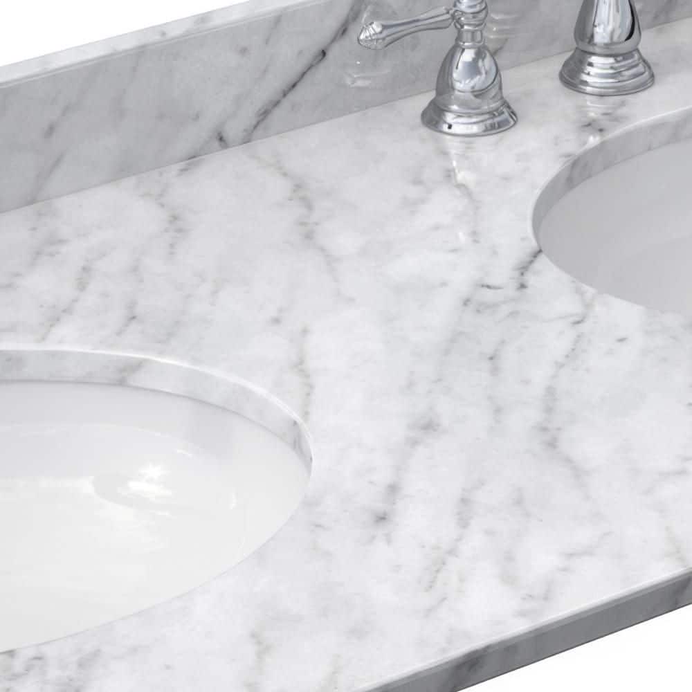 Wyndham Collection 48 in. W 22 in. D Marble White Round Double Sink Bathroom Vanity Top White Carrara (2)