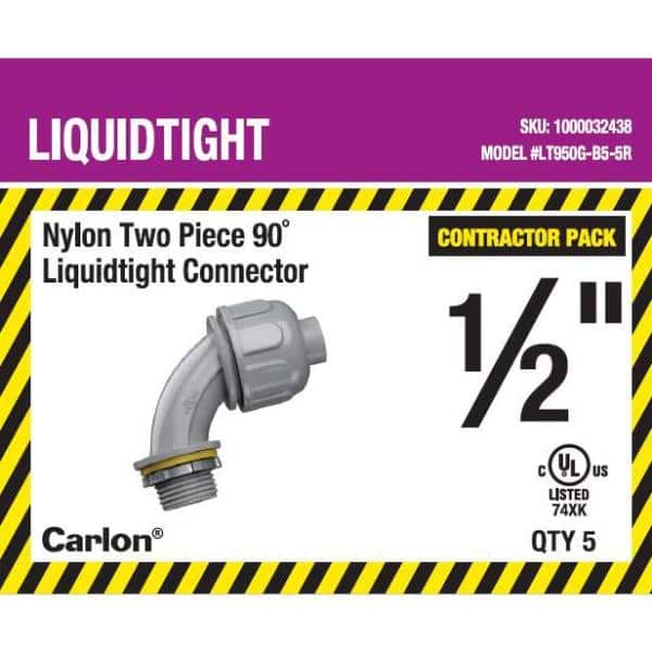 Carlon 1/2 in. 2-Piece 90° Liquid Tight Connector (5-pack) (LT950G-B5-5R) (3)