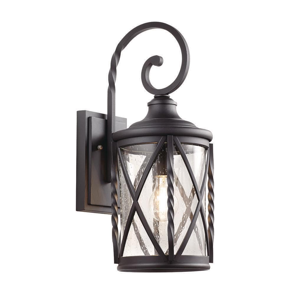 Hampton Bay Walcott Manor 18.75 in. Black Outdoor Hardwired Wall Lantern Sconce with Clear Seeded Glass (3)