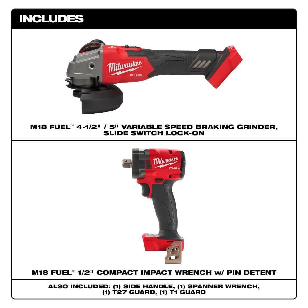 Milwaukee M18 FUEL 18V Lithium-Ion Brushless Cordless 4-1/2 in./5 in. Grinder with Variable Speed w/ 1/2 in. Impact Wrench (2)