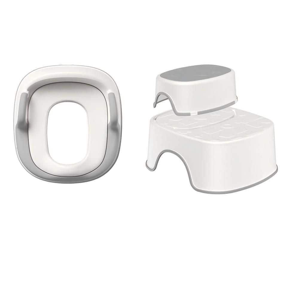 Numhew Potty Training Seat Set, 13 in. W, 2-in-1 Stool, Soft PU Cushion, Splash Guard, Polyurethane Shower Chair in Gray (1)