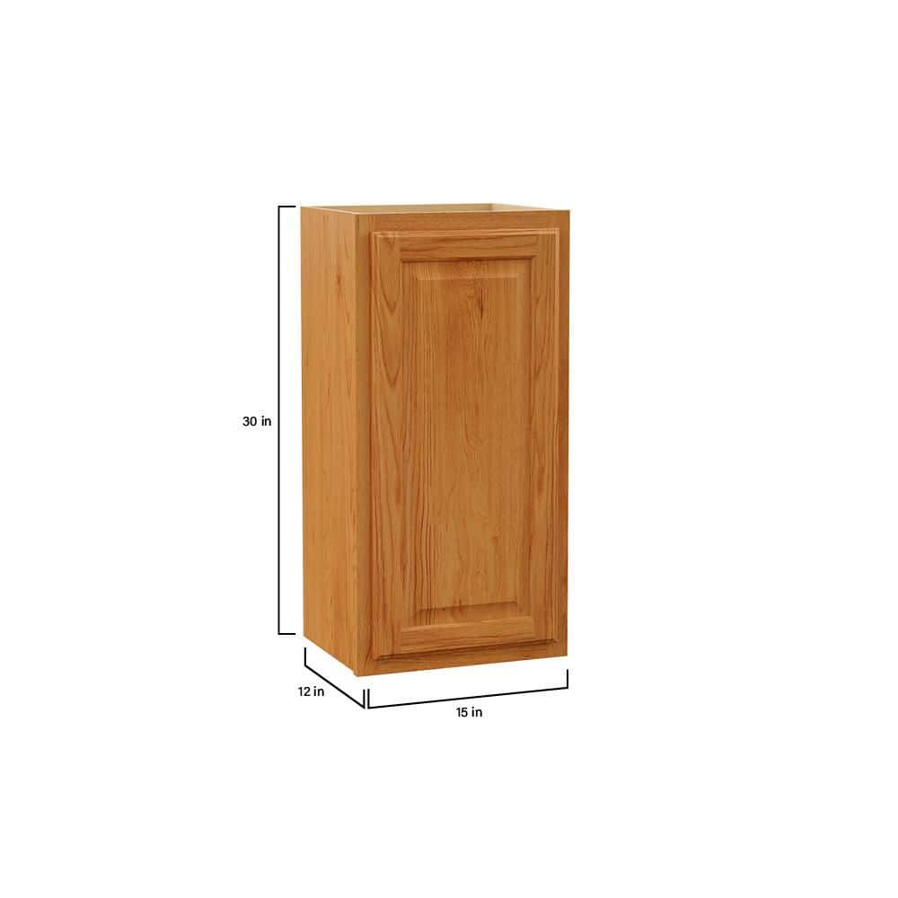 Hampton Bay Hampton 15 in. W x 12 in. D x 30 in. H Assembled Wall Kitchen Cabinet in Medium Oak (4)