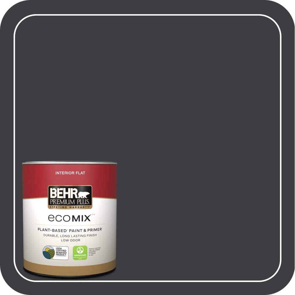 BEHR PREMIUM PLUS 1 qt. #PPH-34 Black Smoke Flat EcoMix Plant-Based Interior Paint & Primer (1)